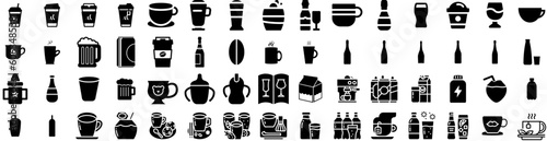 Set Of Drink Icons Isolated Silhouette Solid Icon With Glass, Woman, Beverage, Lifestyle, Young, Drink, Girl Infographic Simple Vector Illustration Logo