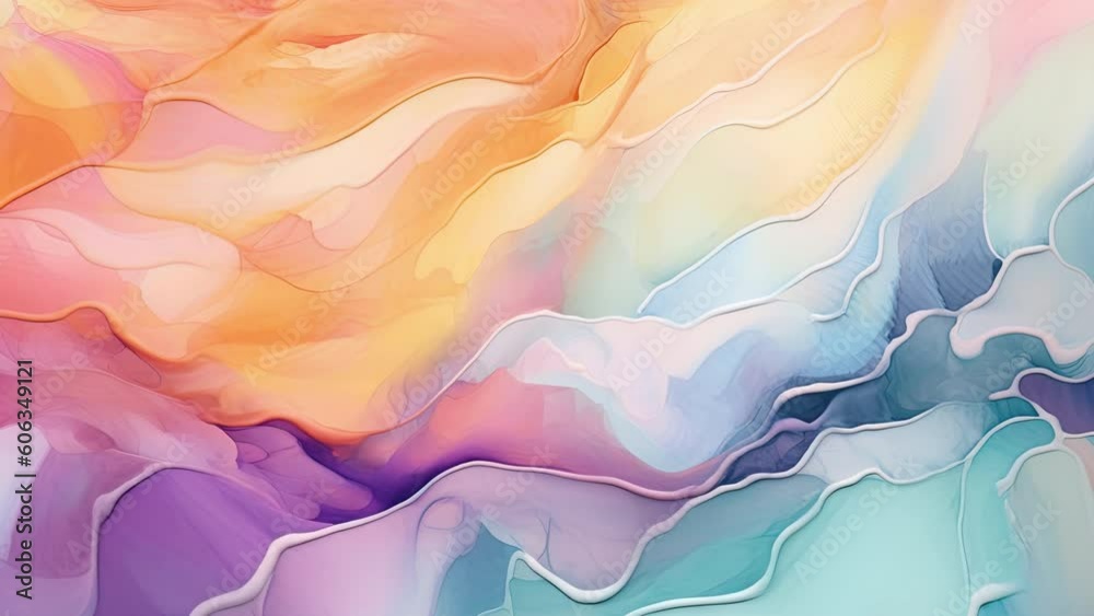 Abstract pastel fluid waves motion digital video, Liquid art movement with vivid colors, creative fluid texture, layered paper material, business background for marketing purposes, psychedelic wave 