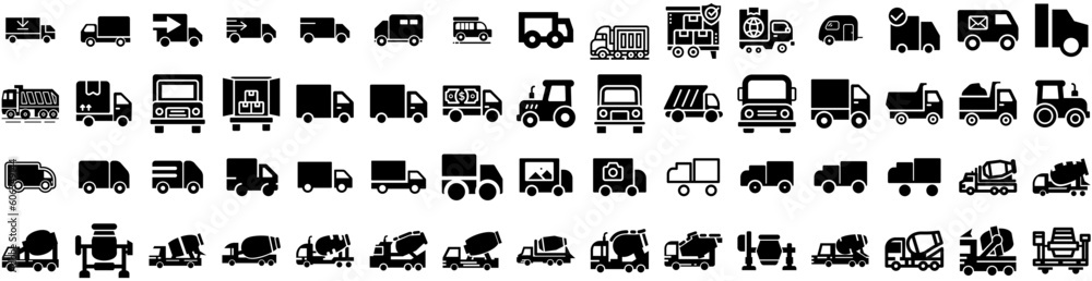 Set Of Truck Icons Isolated Silhouette Solid Icon With Truck, Shipping, Transport, Cargo, Transportation, Delivery, Freight Infographic Simple Vector Illustration Logo Set Of Truck Icons Isolated Silhouette Solid Icon With Truck, Shipping, Transport, Cargo, Transportation, Delivery, Freight Infographic Simple Vector Illustration Logo