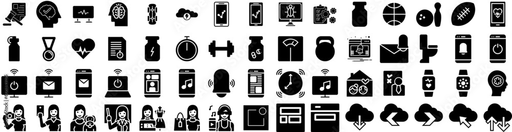 Set Of Activity Icons Isolated Silhouette Solid Icon With Lifestyle, Sport, People, Active, Woman, Man, Happy Infographic Simple Vector Illustration Logo