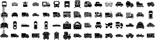 Set Of Vehicle Icons Isolated Silhouette Solid Icon With Car, Auto, Technology, Vehicle, Power, Battery, Transport Infographic Simple Vector Illustration Logo