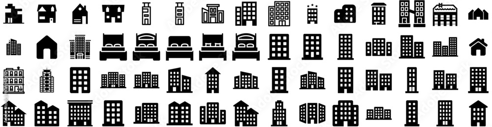 Set Of Apartment Icons Isolated Silhouette Solid Icon With Home, House, Estate, Apartment, Modern, Architecture, Residential Infographic Simple Vector Illustration Logo