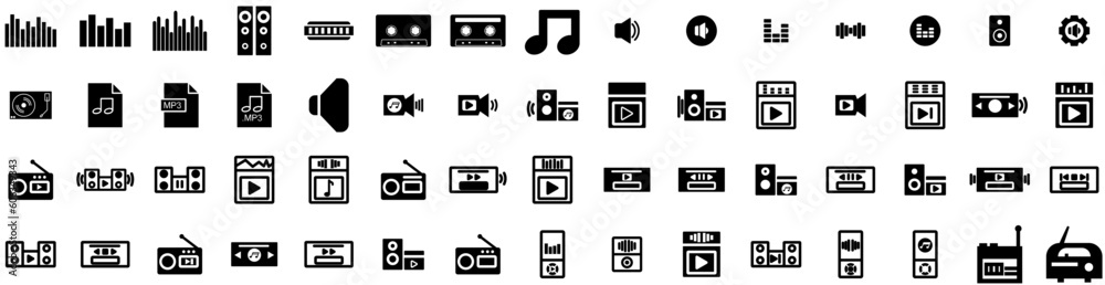 Set Of Audio Icons Isolated Silhouette Solid Icon With Voice, Audio, Sound, Illustration, Music, Vector, Wave Infographic Simple Vector Illustration Logo Set Of Audio Icons Isolated Silhouette Solid Icon With Voice, Audio, Sound, Illustration, Music, Vector, Wave Infographic Simple Vector Illustration Logo