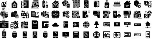 Set Of Automation Icons Isolated Silhouette Solid Icon With Process, Automation, Technology, System, Business, Management, Innovation Infographic Simple Vector Illustration Logo