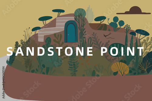 Sandstone Point: Modern illustration of an Australian scene with the name Sandstone Point in Queensland