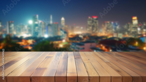 Wooden top table with defocused light background © AhmadSoleh