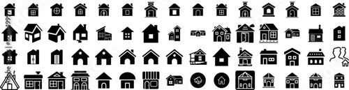 Set Of Cottage Icons Isolated Silhouette Solid Icon With Wooden, Architecture, Nature, Green, House, Home, Cottage Infographic Simple Vector Illustration Logo