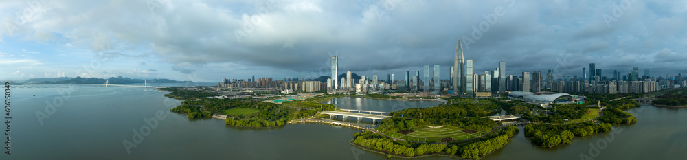 Shenzhen ,China - Circa 2022: Aerial view of landscape in shenzhen city, China