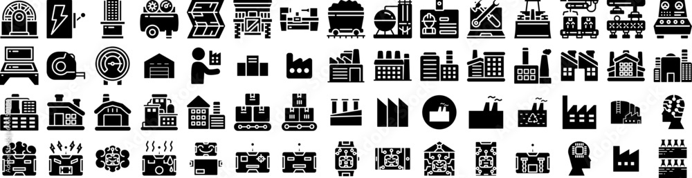 Set Of Factory Icons Isolated Silhouette Solid Icon With Technology, Plant, Manufacturing, Industrial, Factory, Production, Industry Infographic Simple Vector Illustration Logo Set Of Factory Icons Isolated Silhouette Solid Icon With Technology, Plant, Manufacturing, Industrial, Factory, Production, Industry Infographic Simple Vector Illustration Logo