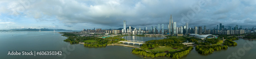 Shenzhen  China - Circa 2022  Aerial view of landscape in shenzhen city  China
