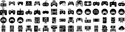 Set Of Gamepad Icons Isolated Silhouette Solid Icon With Gamepad, Game, Joystick, Controller, Console, Technology, Play Infographic Simple Vector Illustration Logo