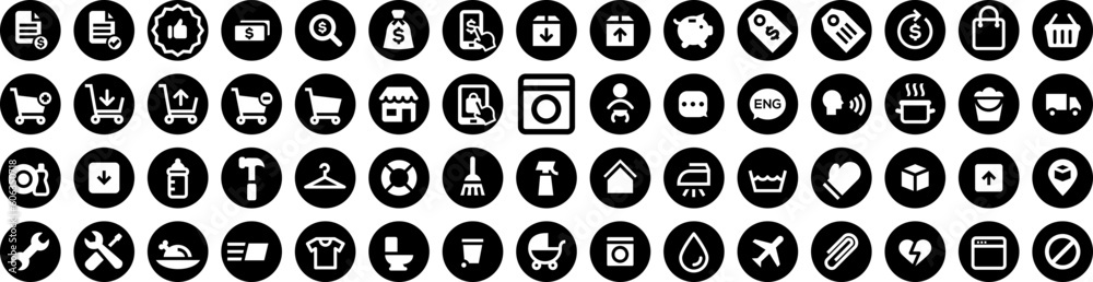 Set Of Industries Icons Isolated Silhouette Solid Icon With Technology, Production, Manufacturing, Industrial, Industry, Business, Factory Infographic Simple Vector Illustration Logo