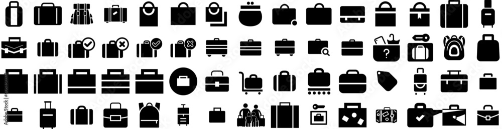 Set Of Luggage Icons Isolated Silhouette Solid Icon With Bag, Travel, Baggage, Luggage, Tourism, Journey, Vacation Infographic Simple Vector Illustration Logo Set Of Luggage Icons Isolated Silhouette Solid Icon With Bag, Travel, Baggage, Luggage, Tourism, Journey, Vacation Infographic Simple Vector Illustration Logo