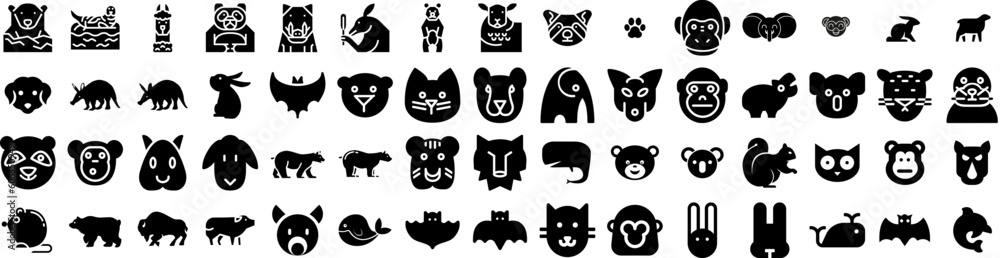 Set Of Mammal Icons Isolated Silhouette Solid Icon With Cute, Animal, Mammal, Wildlife, Isolated, Wild, Nature Infographic Simple Vector Illustration Logo