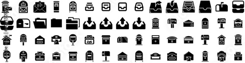 Set Of Mailbox Icons Isolated Silhouette Solid Icon With Letter, Send, Envelope, Mail, Mailbox, Address, Message Infographic Simple Vector Illustration Logo