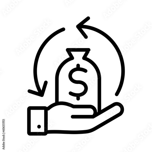 Return of investment outline icon for marketing, cost-benefit analysis, payback period, break-even point, investment appraisal, profitability logo