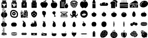 Set Of Nutrition Icons Isolated Silhouette Solid Icon With Fresh, Nutrition, Health, Food, Diet, Eating, Healthy Infographic Simple Vector Illustration Logo