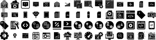 Set Of Optimization Icons Isolated Silhouette Solid Icon With Strategy, Optimization, Concept, Icon, Technology, Business, Management Infographic Simple Vector Illustration Logo