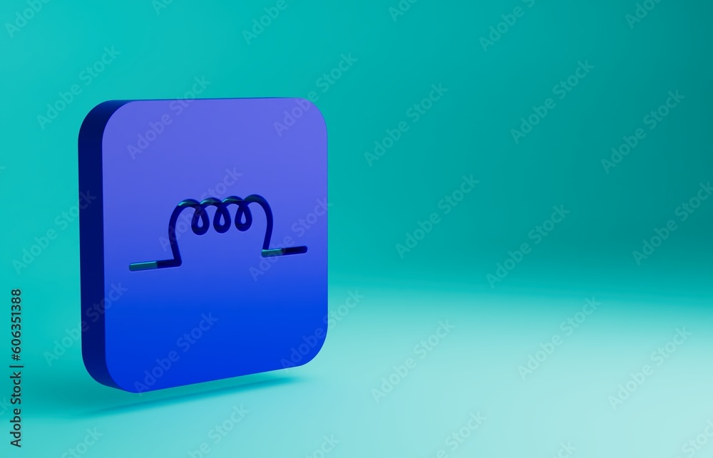 Blue Inductor in electronic circuit icon isolated on blue background. Minimalism concept. 3D render illustration Blue Inductor in electronic circuit icon isolated on blue background. Minimalism concept. 3D render illustration