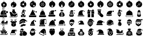 Set Of Santa Icons Isolated Silhouette Solid Icon With Holiday, Claus, Christmas, Hat, Winter, Santa, Red Infographic Simple Vector Illustration Logo