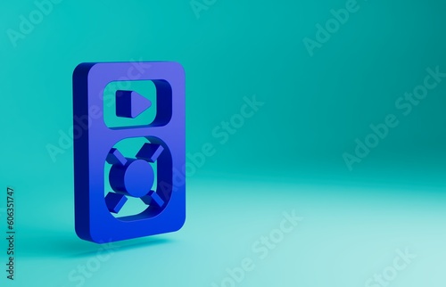 Blue Music player icon isolated on blue background. Portable music device. Minimalism concept. 3D render illustration