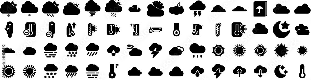 Set Of Weather Icons Isolated Silhouette Solid Icon With Sun, Weather, Rain, Forecast, Set, Cloud, Sky Infographic Simple Vector Illustration Logo Set Of Weather Icons Isolated Silhouette Solid Icon With Sun, Weather, Rain, Forecast, Set, Cloud, Sky Infographic Simple Vector Illustration Logo