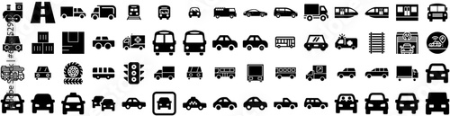 Set Of Transportation Icons Isolated Silhouette Solid Icon With Truck, Traffic, Transport, Cargo, Transportation, Ship, Plane Infographic Simple Vector Illustration Logo © Anthony