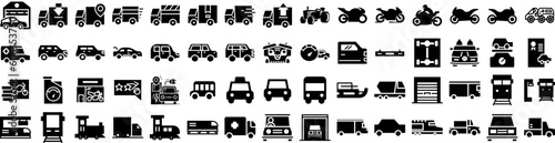 Set Of Vehicle Icons Isolated Silhouette Solid Icon With Car  Power  Technology  Auto  Vehicle  Battery  Transport Infographic Simple Vector Illustration Logo