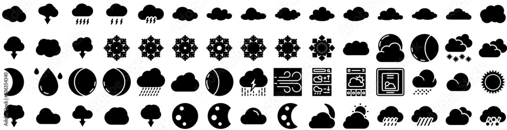 Set Of Weather Icons Isolated Silhouette Solid Icon With Sky, Weather, Sun, Cloud, Rain, Forecast, Set Infographic Simple Vector Illustration Logo Set Of Weather Icons Isolated Silhouette Solid Icon With Sky, Weather, Sun, Cloud, Rain, Forecast, Set Infographic Simple Vector Illustration Logo