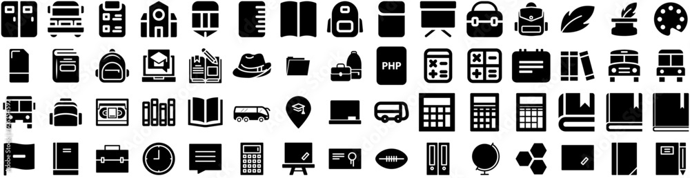 Set Of School Icons Isolated Silhouette Solid Icon With Student, Study, Concept, Book, Back, School, Education Infographic Simple Vector Illustration Logo Set Of School Icons Isolated Silhouette Solid Icon With Student, Study, Concept, Book, Back, School, Education Infographic Simple Vector Illustration Logo