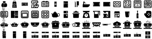 Set Of Kitchen Icons Isolated Silhouette Solid Icon With Room, Background, Home, Table, Kitchen, Interior, Modern Infographic Simple Vector Illustration Logo