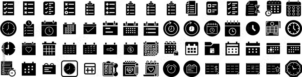 Set Of Schedule Icons Isolated Silhouette Solid Icon With Date, Plan, Calendar, Event, Schedule, Time, Business Infographic Simple Vector Illustration Logo Set Of Schedule Icons Isolated Silhouette Solid Icon With Date, Plan, Calendar, Event, Schedule, Time, Business Infographic Simple Vector Illustration Logo