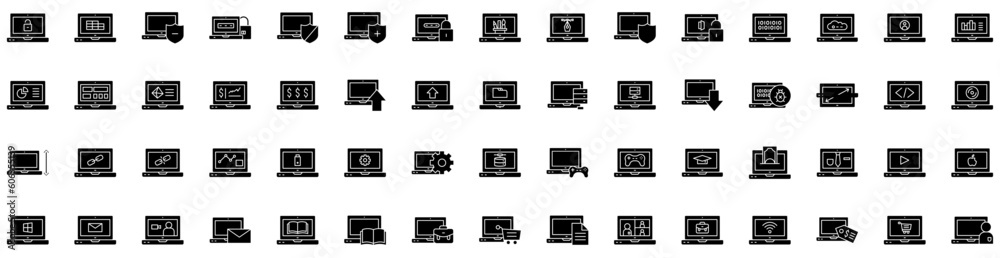 Set Of Laptop Icons Isolated Silhouette Solid Icon With Computer, Notebook, Technology, Design, Laptop, Screen, Isolated Infographic Simple Vector Illustration Logo