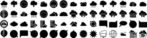 Set Of Cloud Icons Isolated Silhouette Solid Icon With Sky, Background, Cloud, Blue, Air, White, Vector Infographic Simple Vector Illustration Logo