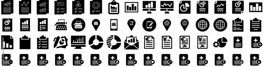 Set Of Report Icons Isolated Silhouette Solid Icon With Chart, Report, Financial, Analysis, Business, Data, Finance Infographic Simple Vector Illustration Logo Set Of Report Icons Isolated Silhouette Solid Icon With Chart, Report, Financial, Analysis, Business, Data, Finance Infographic Simple Vector Illustration Logo