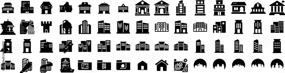 Set Of Architecture Icons Isolated Silhouette Solid Icon With Architecture, Structure, Modern, Background, Construction, Design, Building Infographic Simple Vector Illustration Logo