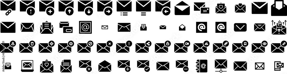 Set Of Email Icons Isolated Silhouette Solid Icon With Message, Email, Business, Vector, Web, Internet, Mail Infographic Simple Vector Illustration Logo