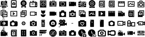 Set Of Camera Icons Isolated Silhouette Solid Icon With Equipment, Photo, Digital, Lens, Photography, Illustration, Camera Infographic Simple Vector Illustration Logo