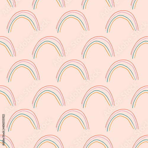 hand drawn rainbow seamless pattern with smoky pink background