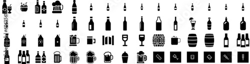 Set Of Alcohol Icons Isolated Silhouette Solid Icon With Alcoholic, Glass, Beverage, Drink, Whiskey, Background, Alcohol Infographic Simple Vector Illustration Logo