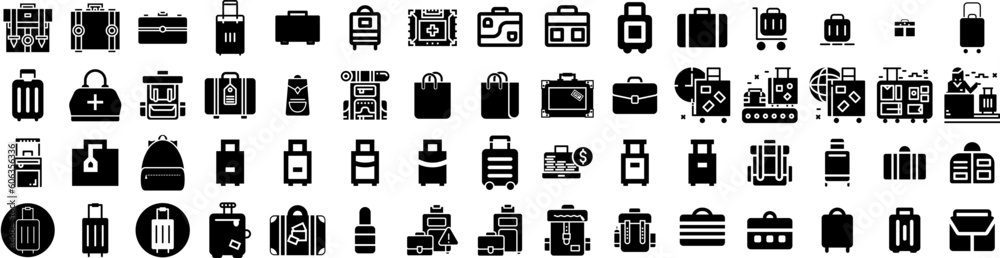 Set Of Baggage Icons Isolated Silhouette Solid Icon With Vacation, Bag ...
