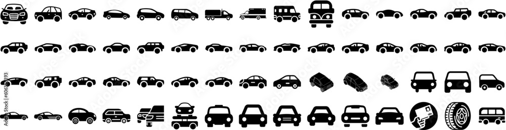 Set Of Automobile Icons Isolated Silhouette Solid Icon With Automobile, Technology, Electric, Vehicle, Automotive, Auto, Car Infographic Simple Vector Illustration Logo