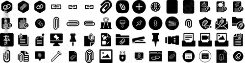 Set Of Attach Icons Isolated Silhouette Solid Icon With Icon, Vector, Symbol, Illustration, Paper, Attachment, Attach Infographic Simple Vector Illustration Logo