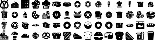 Fotografia Set Of Bakery Icons Isolated Silhouette Solid Icon With Food, Bakery, Pastry, Cr