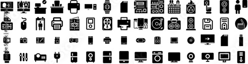 Set Of Device Icons Isolated Silhouette Solid Icon With Screen, Digital, Computer, Phone, Tablet, Technology, Mobile Infographic Simple Vector Illustration Logo