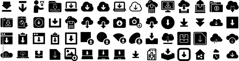Set Of Downloading Icons Isolated Silhouette Solid Icon With File, Vector, Web, Download, App, Icon, Button Infographic Simple Vector Illustration Logo