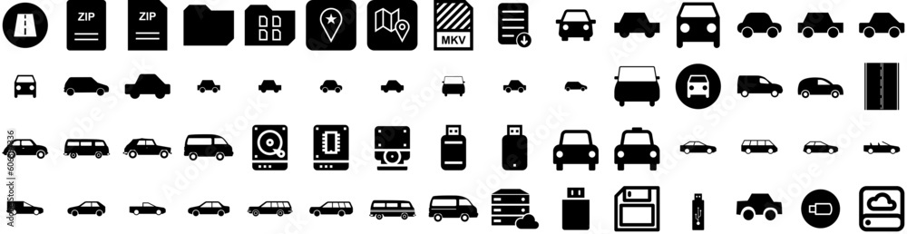 Set Of Drive Icons Isolated Silhouette Solid Icon With Auto, Car, Drive, Transportation, Transport, Vehicle, Road Infographic Simple Vector Illustration Logo