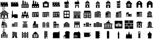 Set Of Edifice Icons Isolated Silhouette Solid Icon With Architecture, Design, Edifice, Urban, City, Building, Construction Infographic Simple Vector Illustration Logo