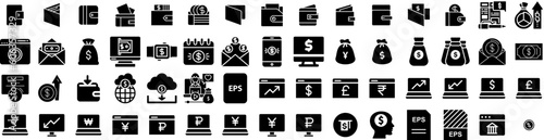 Set Of Earning Icons Isolated Silhouette Solid Icon With Business, Coin, Investment, Money, Concept, Cash, Earn Infographic Simple Vector Illustration Logo