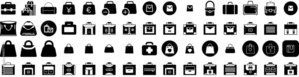 Set Of Handbag Icons Isolated Silhouette Solid Icon With Handbag, Purse, Stylish, Luxury, Bag, Leather, Fashion Infographic Simple Vector Illustration Logo Set Of Handbag Icons Isolated Silhouette Solid Icon With Handbag, Purse, Stylish, Luxury, Bag, Leather, Fashion Infographic Simple Vector Illustration Logo